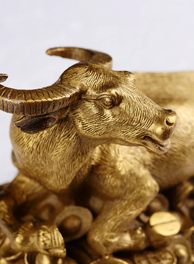 纯黄铜金钱牛工艺品摆饰办公室铜牛家居客厅装饰品卧牛礼品摆件