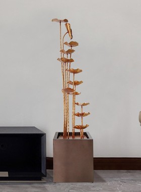 中式复古荷叶客厅家居装饰品酒店大堂公司玄关招财落地流水摆件