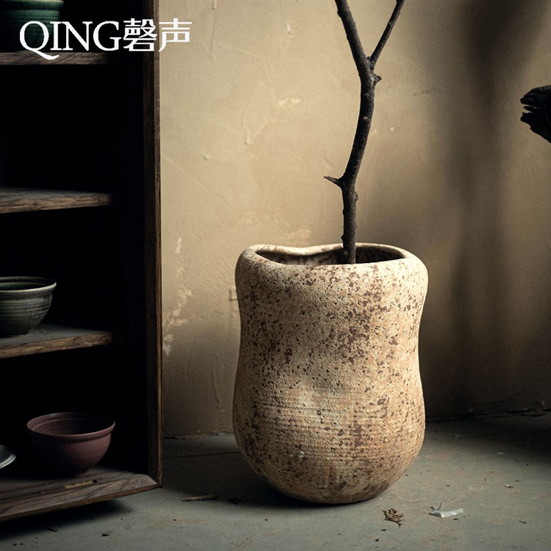 好货新中式大号粗陶花盆复古禅意粗陶罐瓶网红餐厅客厅民宿绿植雪