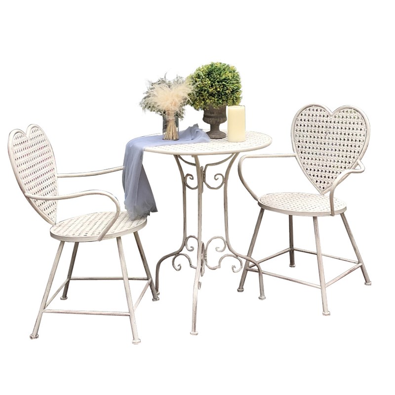 户外阳台桌椅美式三件套组合休闲铁艺心形桌椅创意家用露台椅子