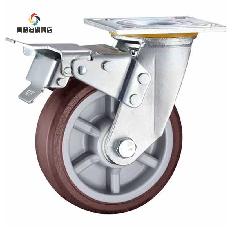 常成脚轮重型咖啡色人造橡胶轮4/5/6寸工业万向轮煞车轮定向轮子