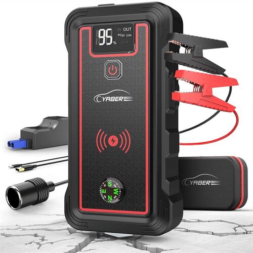 好货YABER 10W wireless charge Car Jump Starter 2500A 23800mA