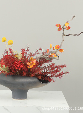 新中式家居玄关餐桌干燥花摆件酒店样板房永生花装饰品家俱店工艺
