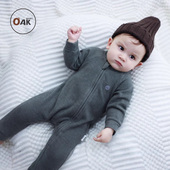 Oak mont新生儿衣服宝宝婴儿连体衣拉链秋装 外出防蚊爬服男宝哈衣