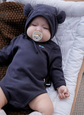 Oak mont宝宝连体衣婴儿包屁衣德绒秋冬新生儿贴身打底套装衣服