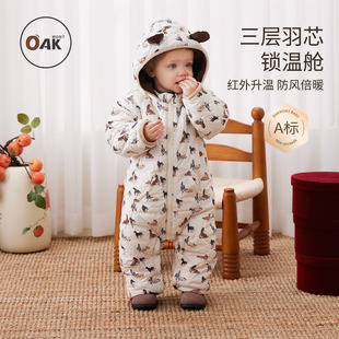 加厚保暖爬服 防寒夹羽绒棉外出服新年马款 Oak mont婴儿连体衣冬装