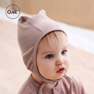 Oak mont男女宝宝胎帽春秋棱角帽囟门新生儿可爱绒帽婴儿护头帽