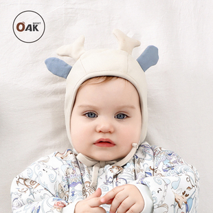 Oak mont婴儿帽子秋冬小月龄可爱圣诞麋鹿保暖男女宝宝护耳套头帽