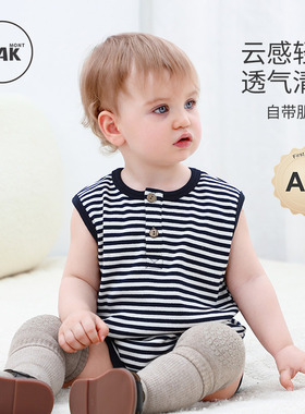 Oak mont宝宝包屁衣新生儿条纹连体衣婴儿衣服夏季薄款透气小背心