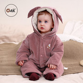 Oak mont灯芯绒婴儿连体衣宝宝秋冬保暖衣服新生儿连帽百天款 爬服