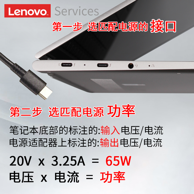 联想全新65WTYPE-C电源配接器充电器 20V/3.25A,20V/2.25A,15V/3A