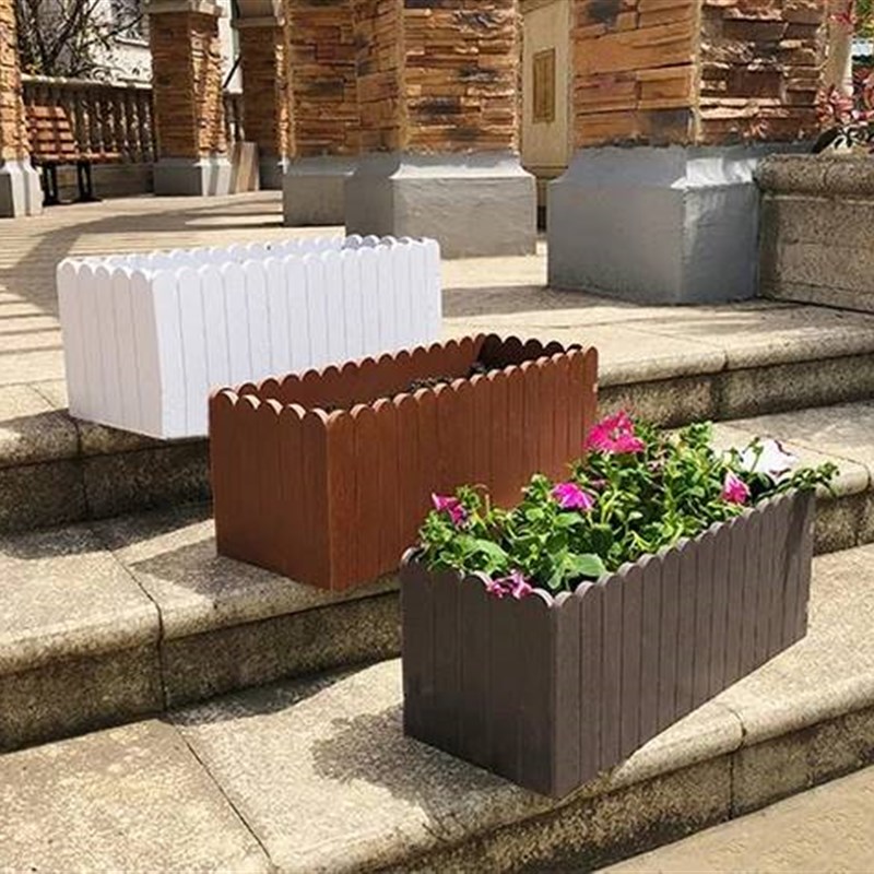 户外pvc圆头露台种植花箱花槽花池仿木塑木移动外摆塑料绿植室外