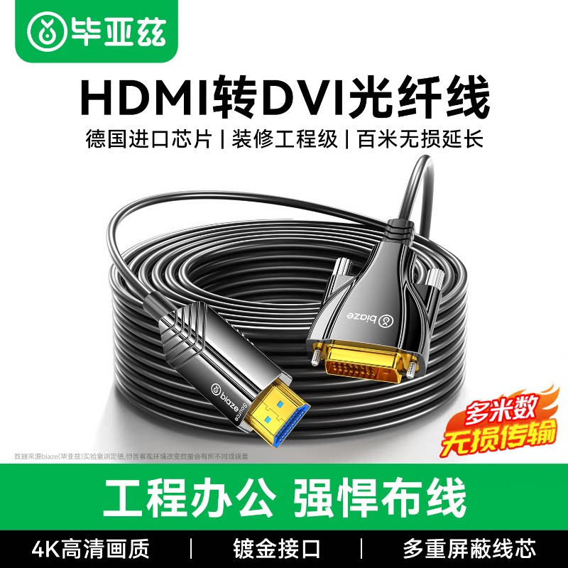 毕亚兹光纤HDMI转DVI线