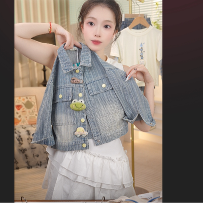 MOMOCO2025秋款男女童洋气时尚休闲牛仔玩偶外套77330134010