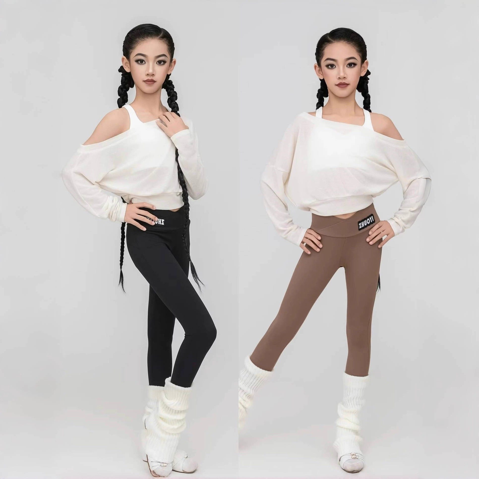 秋冬拉丁舞服女童练功服蝙蝠袖斜肩透视上衣V腰瑜伽打底裤训练服,运动/瑜伽/健身/球迷用品,拉丁舞练习套装,淘宝优惠券,粉丝福利购,淘宝优惠卷