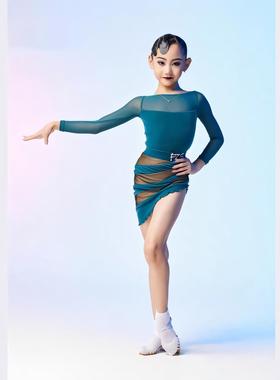 2026秋冬FZS悠悠拉丁舞女童季网纱吊带上衣拼色不规则半裙练功服