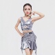 2026春季 拉丁舞服女童日常练习服幻彩高光亮面吊带褶皱包臀裙 新款