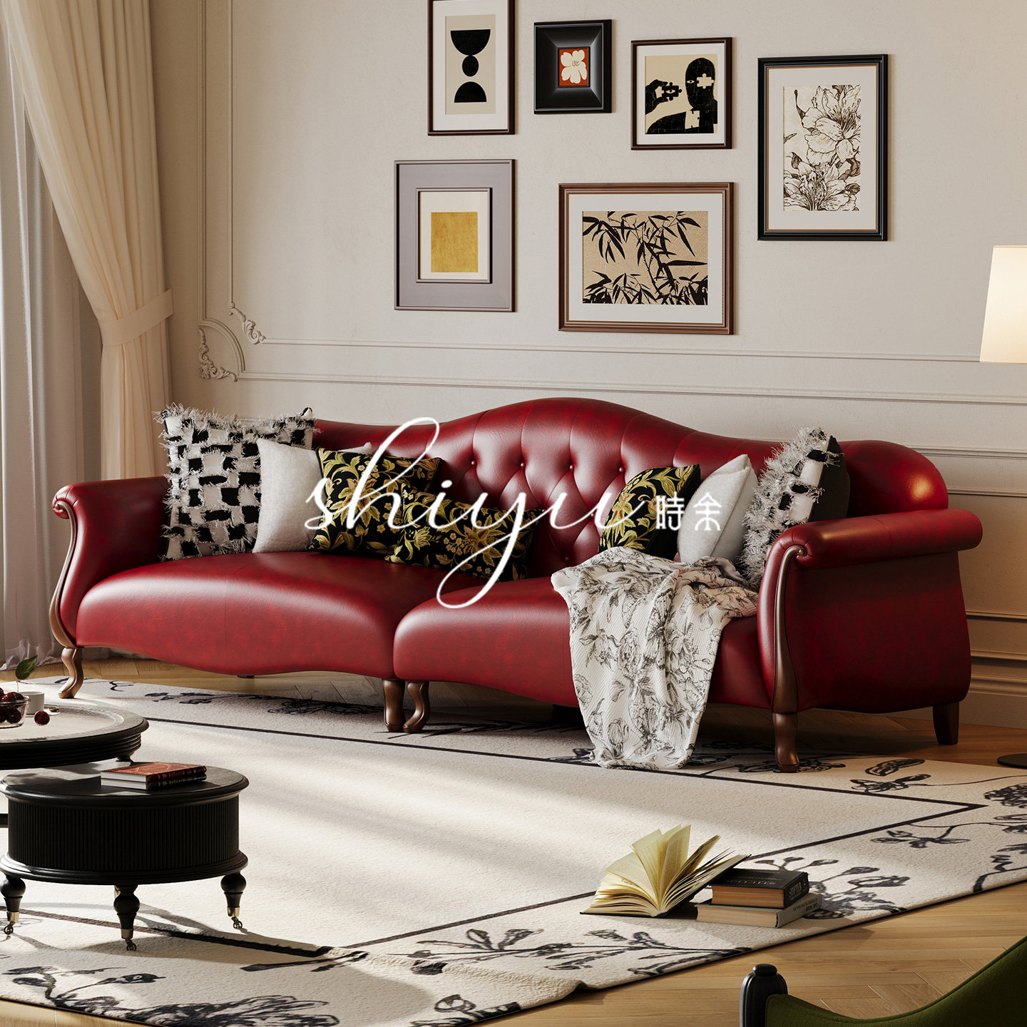 时余黛莲娜沙发实木直排阳台复古油蜡皮法式中古风客厅组合三人位,住宅家具,皮艺沙发,淘宝优惠券,粉丝福利购,淘宝优惠卷