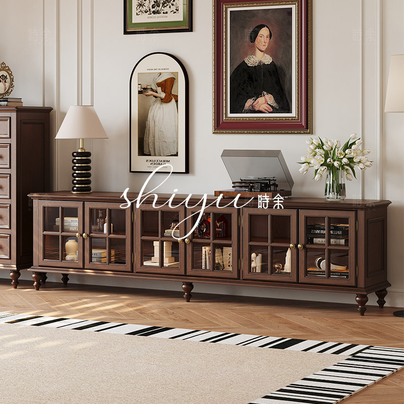 时余查理电视柜法式复古实木美式收纳储物柜设计师中古风电视机柜,住宅家具,电视柜,淘宝优惠券,粉丝福利购,淘宝优惠卷