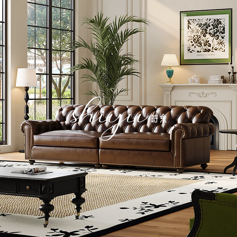 时余森威尔美式复古乡村真皮沙发油蜡皮拉扣沙发别墅客厅皮艺沙发,住宅家具,皮艺沙发,淘宝优惠券,粉丝福利购,淘宝优惠卷