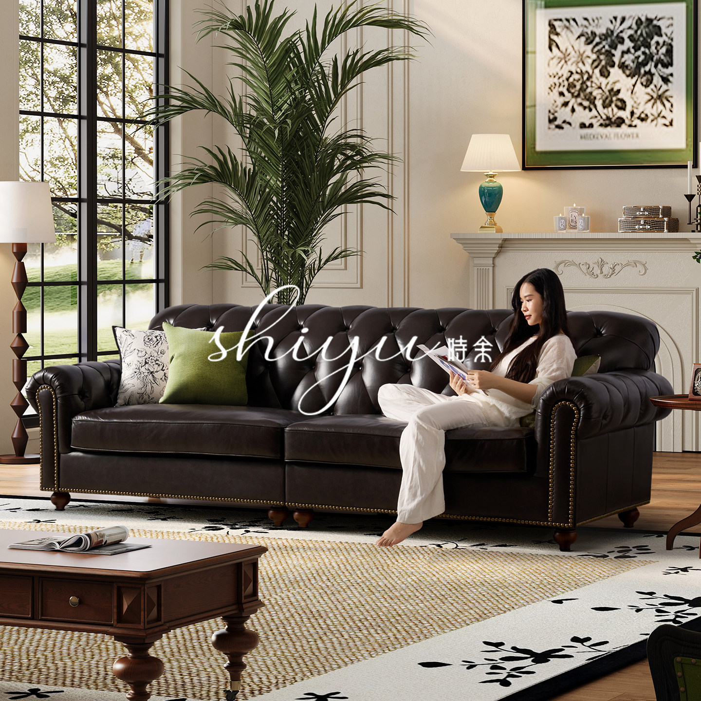 时余森威尔美式真皮沙发复古别墅沙发拉扣头层牛皮高端中古风沙发,住宅家具,皮艺沙发,淘宝优惠券,粉丝福利购,淘宝优惠卷