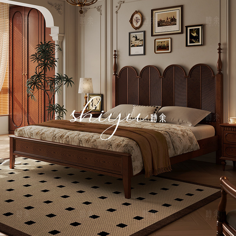 时余塔莉娅床法式复古中古风全实木床美式雕花罗马柱1米8公主婚床