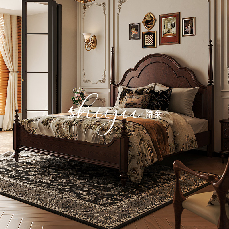 时余布兰卡白橡木床2.2米中古风床次卧美式床法式复古床政府补贴