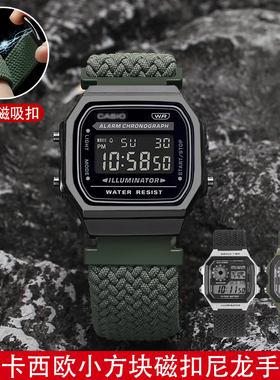 适配卡西欧小方块AE1200/1300/F91W/W218/A168磁吸尼龙手表带18mm