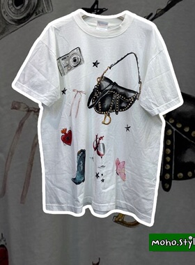 Story Carrie    小众插画甜酷风相机蝴蝶高脚杯美潮青春短袖T恤
