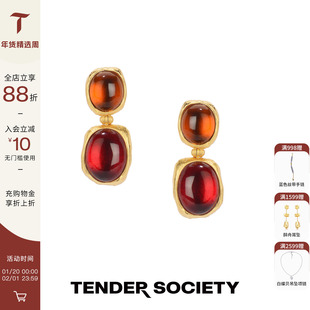 Tender Society节庆系列镶石琉璃红橙色琉璃耳坠女新年新年礼物