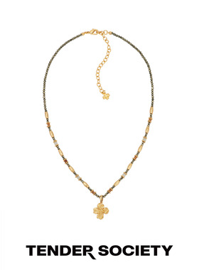 金色四叶草吊坠串珠项链