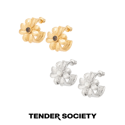 幸运四叶草耳环茶晶/白蝶贝耳圈