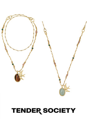 双面天然石飞燕吊坠长项链毛衣链