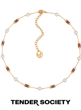 马鞍扣八字纹珐琅珍珠项链