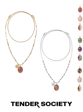 Tender Society Rosalie系列玫瑰金币多色双面石串珠链条项链配饰