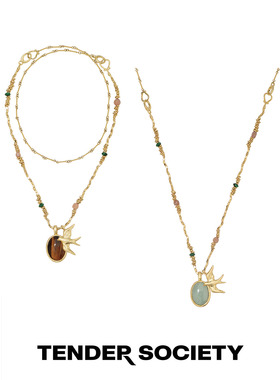 双面天然石飞燕吊坠长项链毛衣链