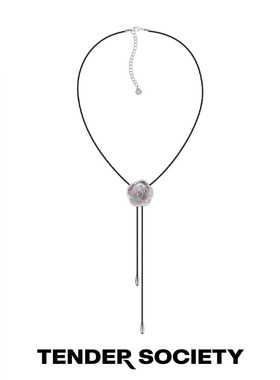 Tender SocietyRosalie系列黑贝母玫瑰V字皮绳长项链时尚毛衣链