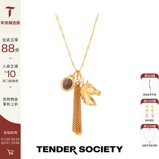 Tender SocietyLuck护身符系列小马镶石流苏长项链时髦新年礼物