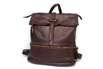 手工卷轴式植鞣牛皮复古双肩包