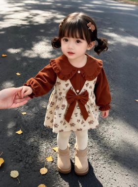 罩衣女宝宝外穿灯芯绒公主裙秋冬儿童围兜吃饭防脏反穿衣护衣围裙