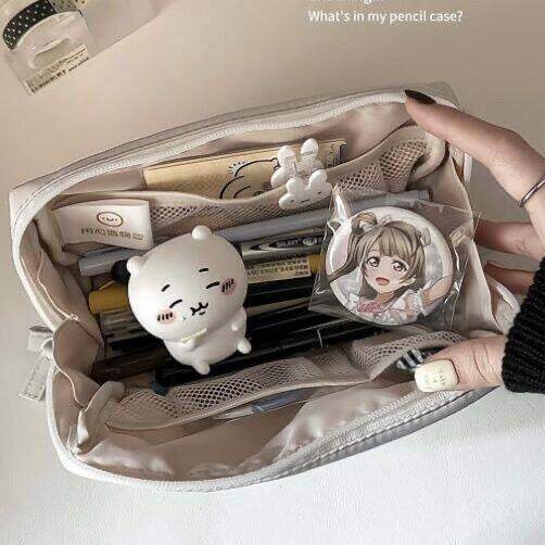 纯色fufu灰笔袋高颜值收纳简约大容量学生小众ins收纳袋文具耐脏