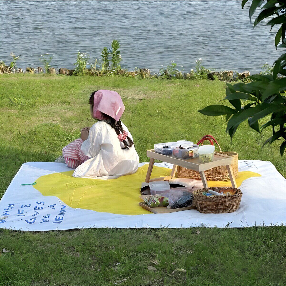 可爱柠檬野餐垫高颜值防水露营春游可折叠便携地垫ins风草地垫子
