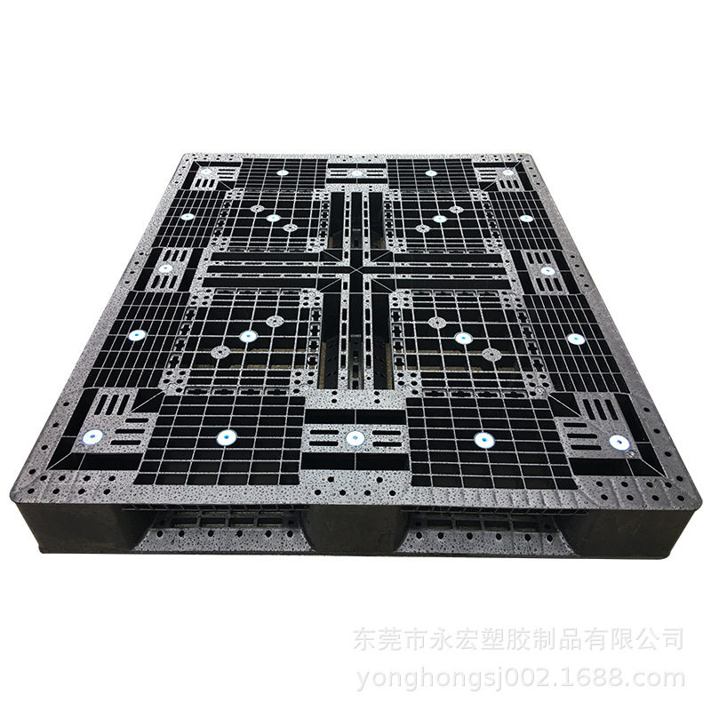 塑料卡板一次性塑胶托盘网格九脚黑色塑料栈板货柜物流打包出货用