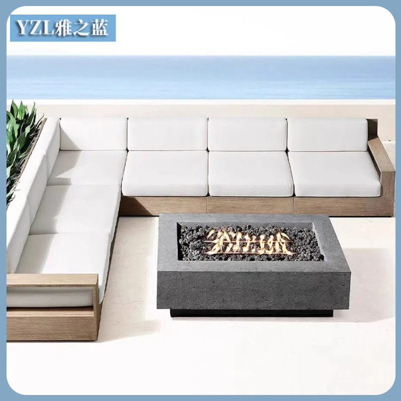 户外实木沙发别墅酒店度假村露天户外沙发庭院柚木沙发茶几组合