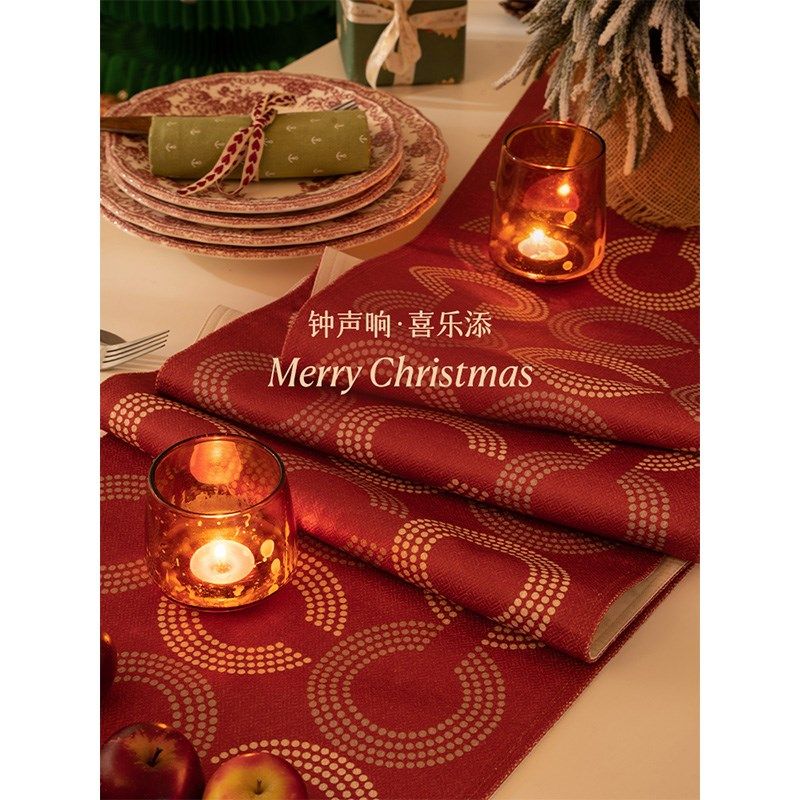圣诞桌旗圣诞节日氛围感长条装饰桌布红色喜庆复古电视柜斗柜盖布,居家布艺,桌旗,淘宝优惠券,粉丝福利购,淘宝优惠卷