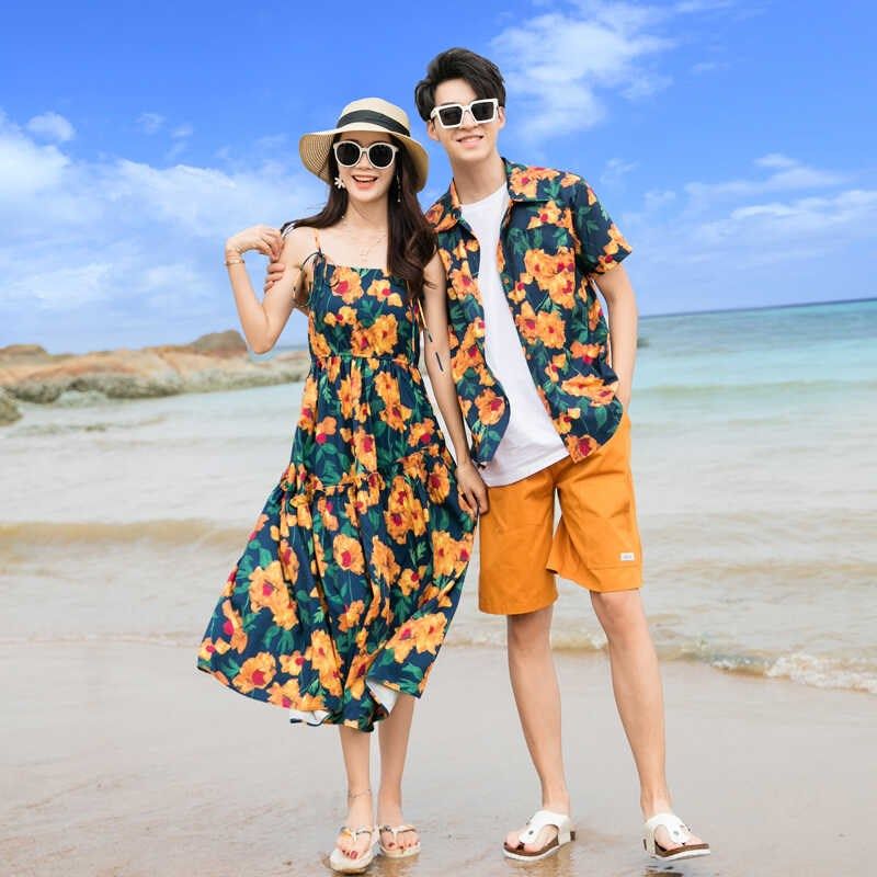 海边度假亲子装夏季一家三口四口三亚沙滩母女连衣裙父子短袖衬衫