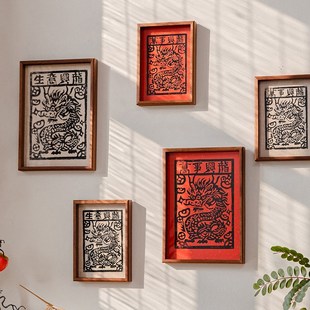 龙年手工木版年画新年装饰春节挂饰摆件墙面挂画相框中式国风画框
