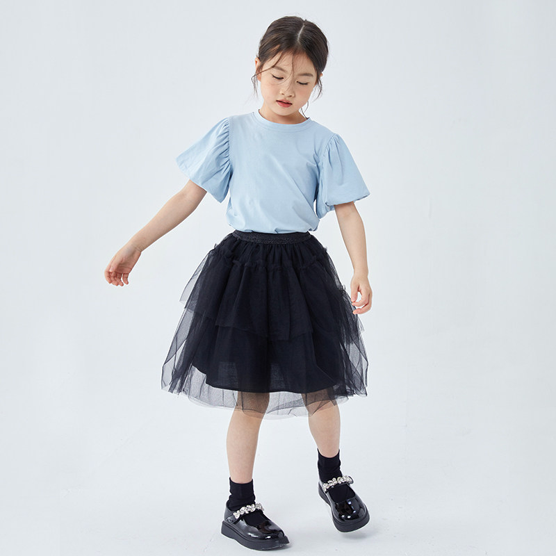女童半身裙2022春夏款儿童蓬蓬裙黑色网纱裙女宝蛋糕裙女孩公主裙