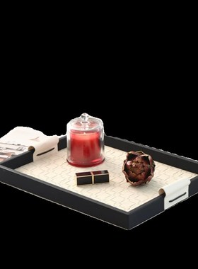 轻奢客厅托盘创意高档黑色皮革香薰收纳盘茶几高级置物装饰品摆件