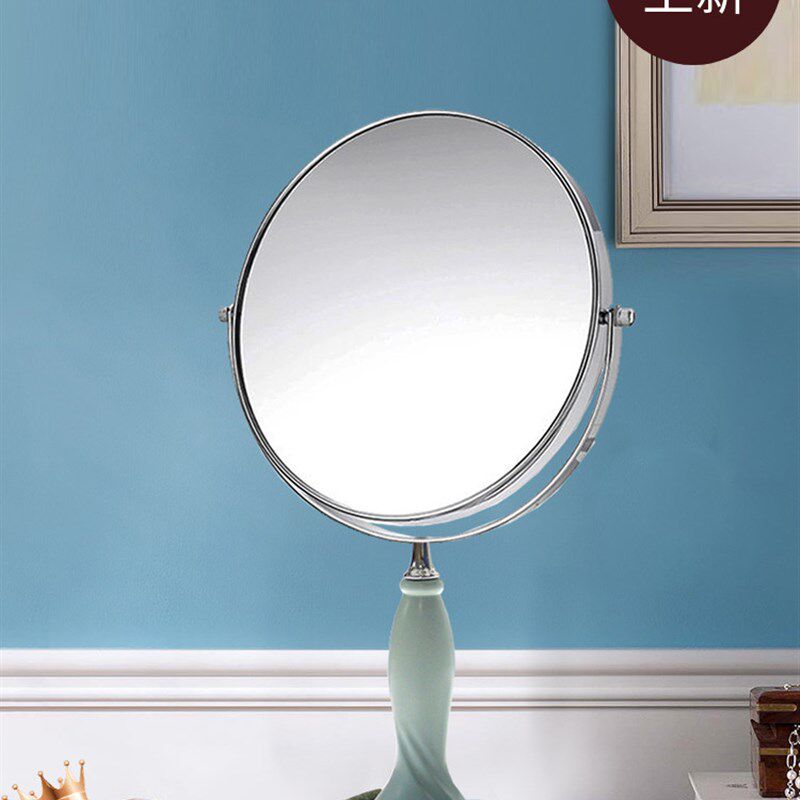 欧式田园紫阳花梳妆镜金属台式化妆可旋转双面放大公主美容镜包邮